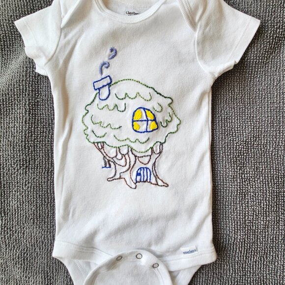 Hand-Embroidered Baby Onesie - Picture 1 of 4